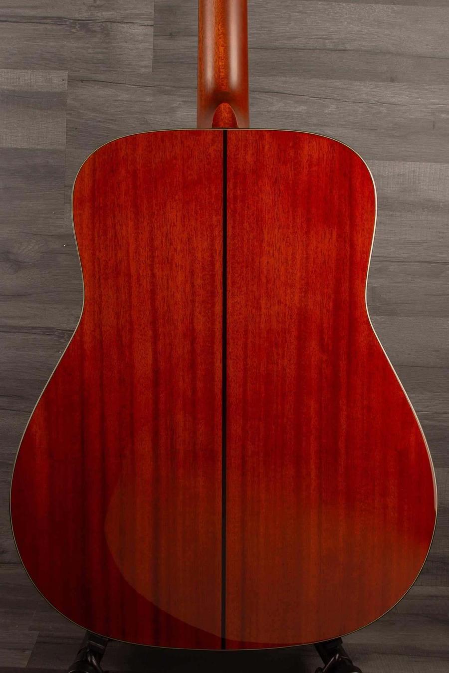 Back view of Yamaha FG5G - Acoustic Guitar showcasing its beautiful African mahogany body.