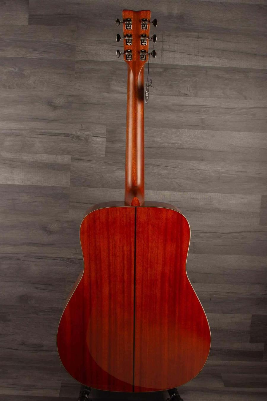 Yamaha FG5G - Acoustic Guitar back view showcasing African mahogany body and craftsmanship.
