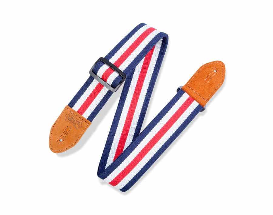 Levy's Cotton Weave w Suede Ends Guitar Strap - Red White Blue Stripe