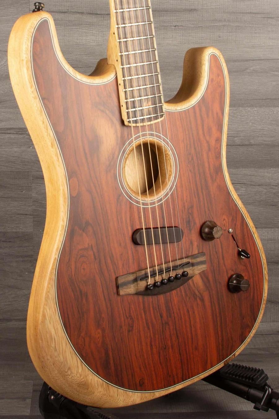 USED - Fender Limited Edition American Acoustasonic Stratocaster Exotic Cocobolo with White Limba Back & Neck - MusicStreet