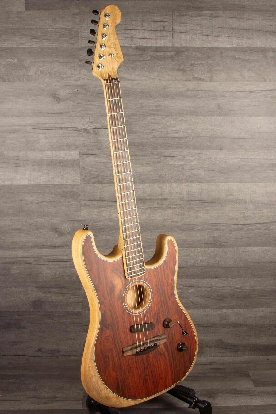 USED - Fender Limited Edition American Acoustasonic Stratocaster Exotic Cocobolo with White Limba Back & Neck - MusicStreet