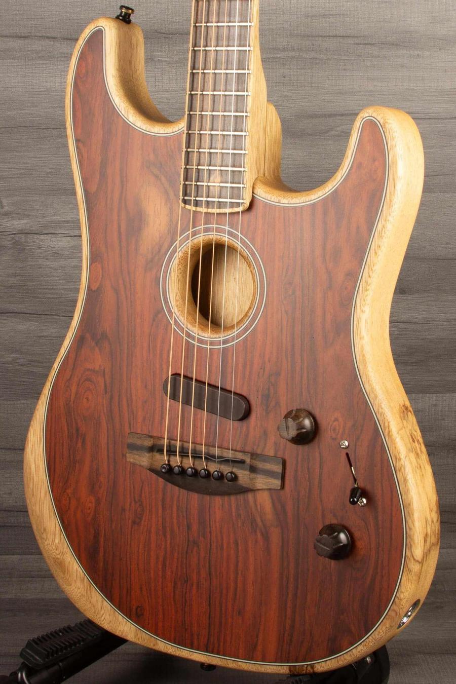 USED - Fender Limited Edition American Acoustasonic Stratocaster Exotic Cocobolo with White Limba Back & Neck - MusicStreet
