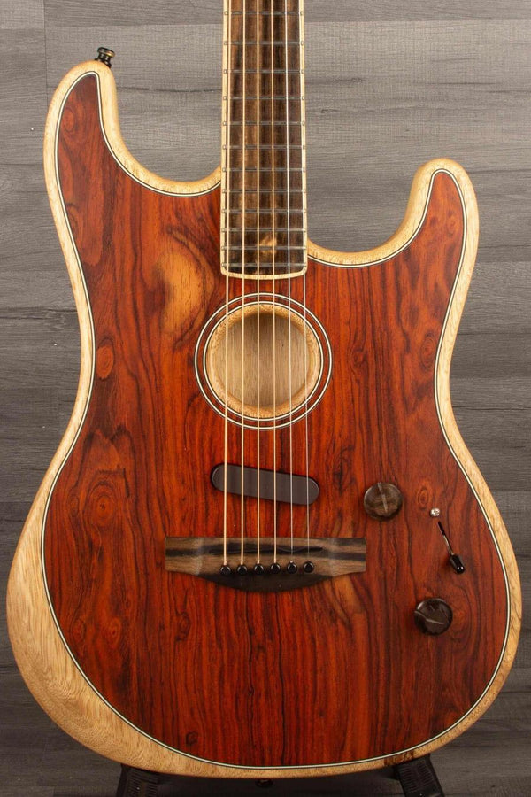 USED - Fender Limited Edition American Acoustasonic Stratocaster Exotic Cocobolo with White Limba Back & Neck - MusicStreet