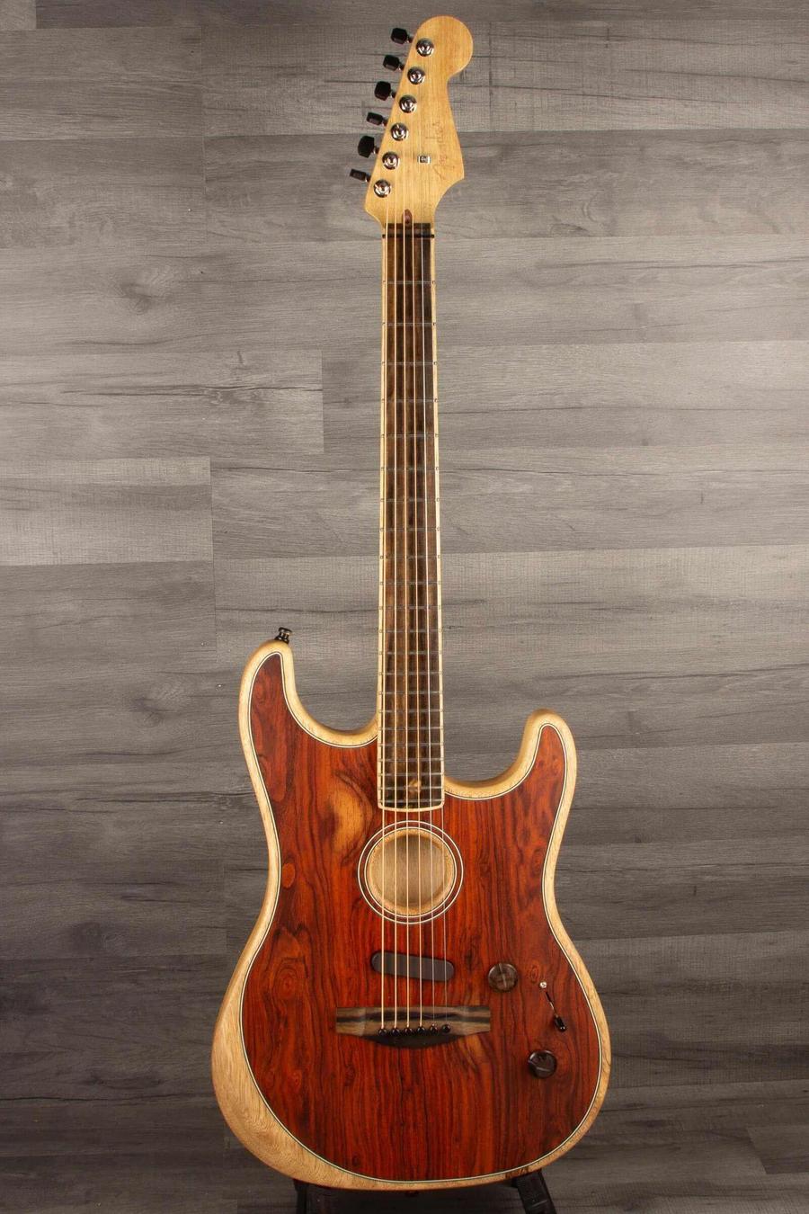 USED - Fender Limited Edition American Acoustasonic Stratocaster Exotic Cocobolo with White Limba Back & Neck - MusicStreet