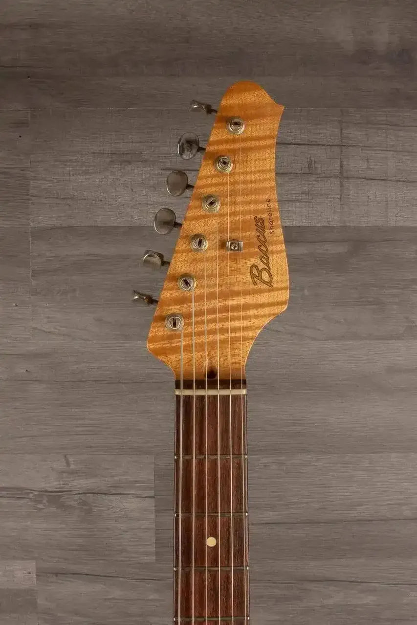 USED - Seth Baccus Shoreline HSS Electric Guitar, Daphne Blue Relic - 6-String headstock view