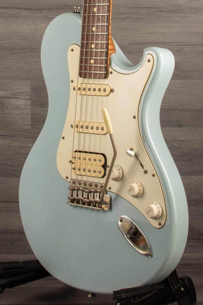 USED - Seth Baccus Shoreline HSS Electric Guitar, Daphne Blue Relic - 6-String, showcasing vintage design and versatile sound.