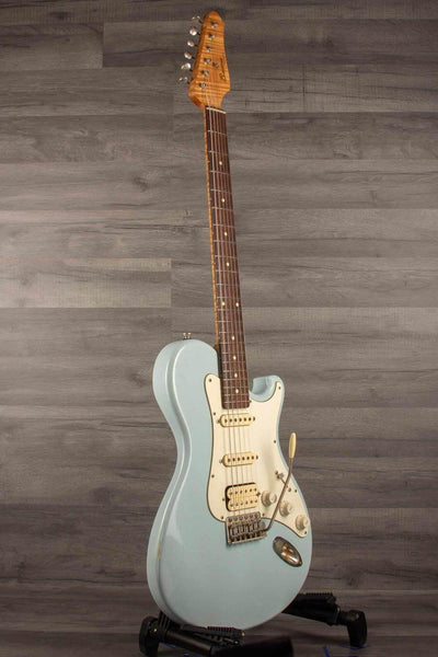 USED - Seth Baccus Shoreline HSS Electric Guitar, Daphne Blue Relic - 6-String side view