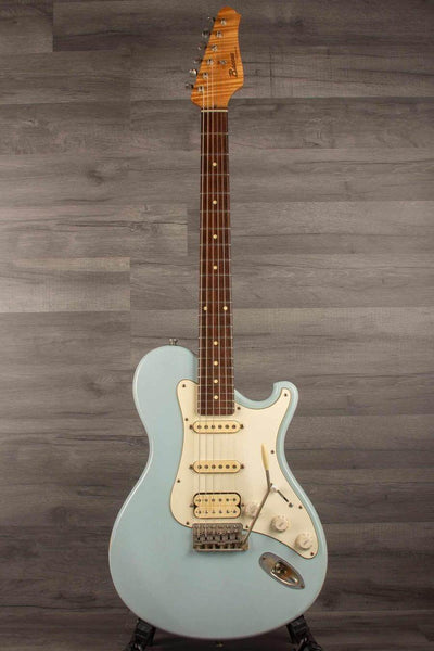USED - Seth Baccus Shoreline HSS Electric Guitar, Daphne Blue Relic - 6-String front view.