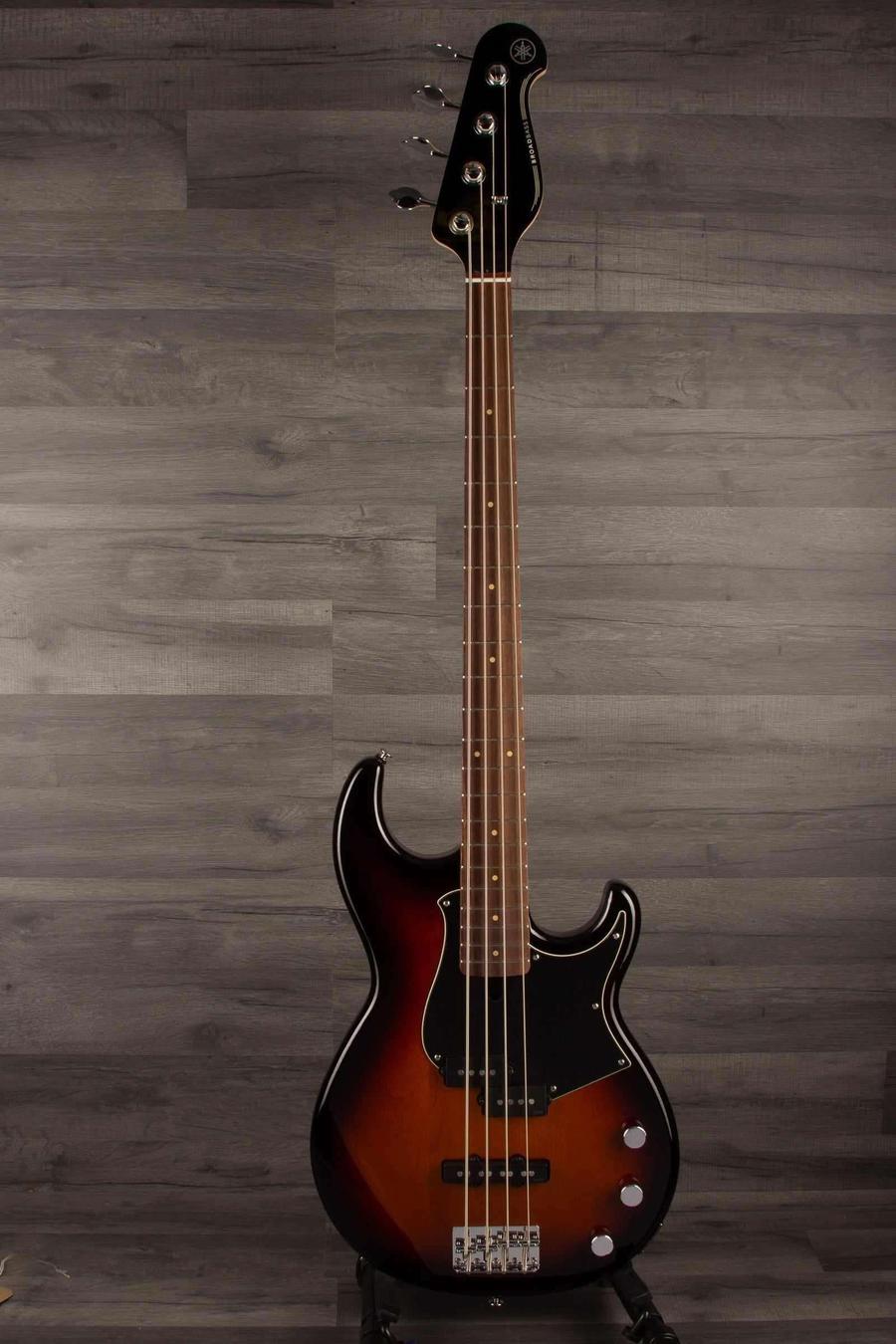 Yamaha BB434 Sunburst electric bass guitar with solid alder body and rosewood fingerboard.