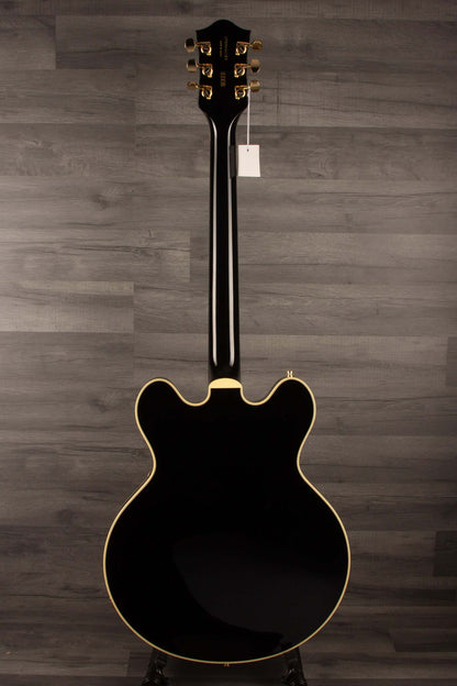Gretsch Broadkaster® LX Center Block guitar back view in black finish with gold hardware and elegant design.