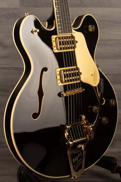 Gretsch Broadkaster LX Center Block guitar in black with gold hardware and ebony fingerboard.