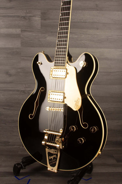 Gretsch Broadkaster® LX Center Block guitar in black with gold hardware and ebony fingerboard.