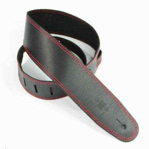 DSL SGE25-15-6 2.5″ Single Ply Guitar Strap - Black/Red Stitch