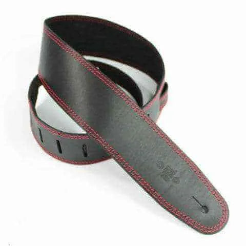 DSL SGE25-15-6 2.5″ Single Ply Guitar Strap - Black/Red Stitch