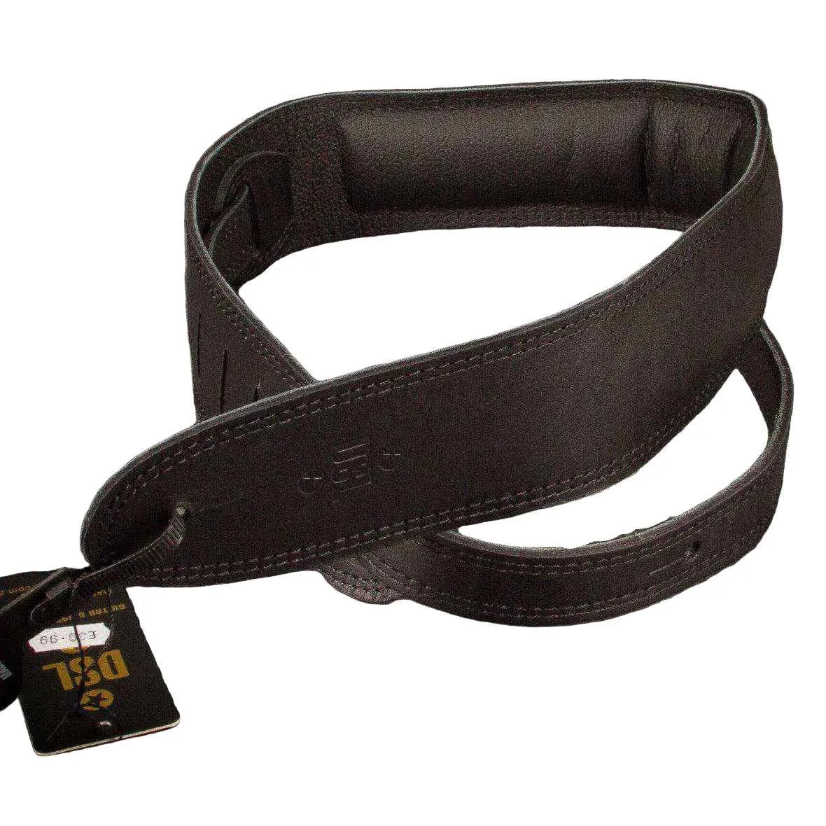 Dsl GLG Guitar Strap 2.5 Inch Wide Black Leather With Black Stitch