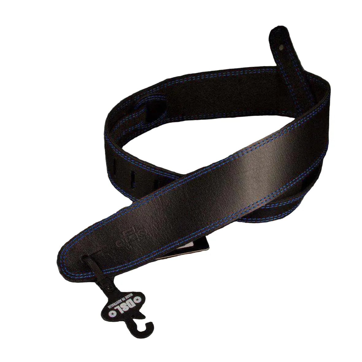 Dsl Sge Guitar Strap 2.5 Inch Wide Black Leather With Blue Stitch