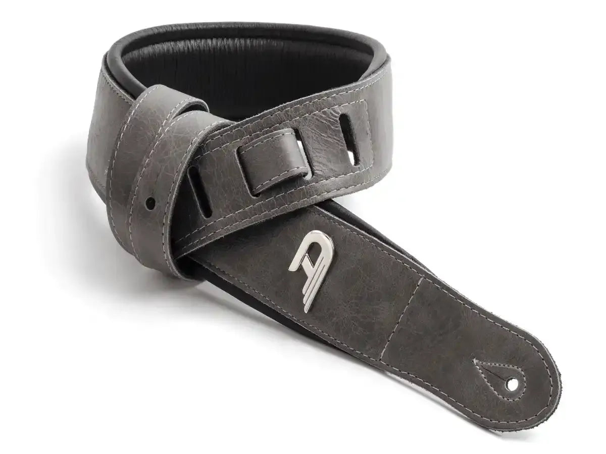 Duesenberg Custom Leather Padded Strap - Grey on Black