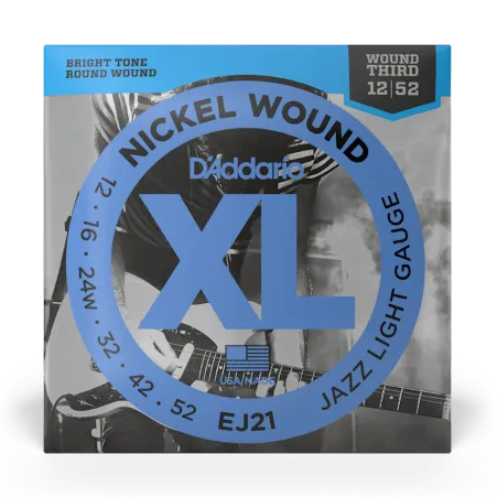 D'Addario EJ21 Jazz Nickel Wound 12-52 Electric Guitar Strings, Light