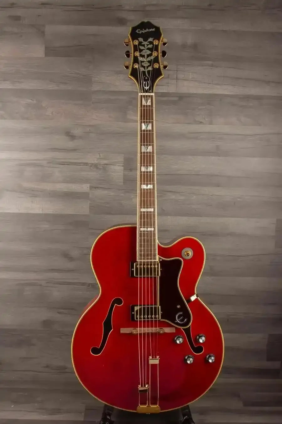 Epiphone Broadway Electric Guitar - Wine Red, Includes Premium Gig Bag showcasing elegant design and features.