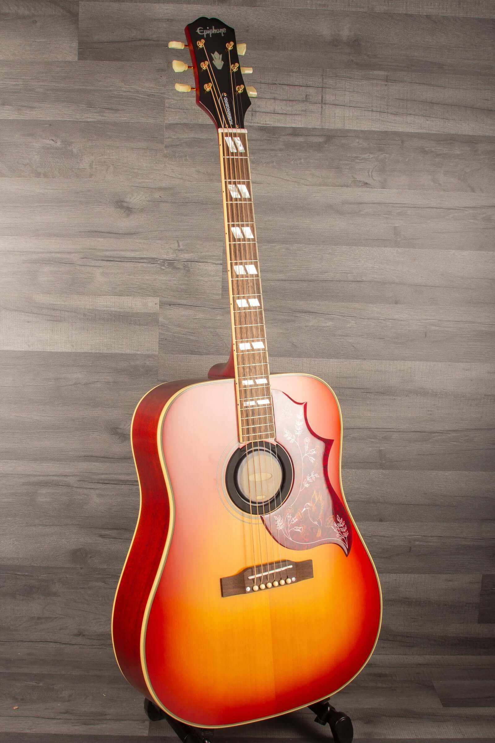 Epiphone Inspired by Gibson Hummingbird all Solid / Fishman Sonitone - Cherry sunburst gloss acoustic guitar front view