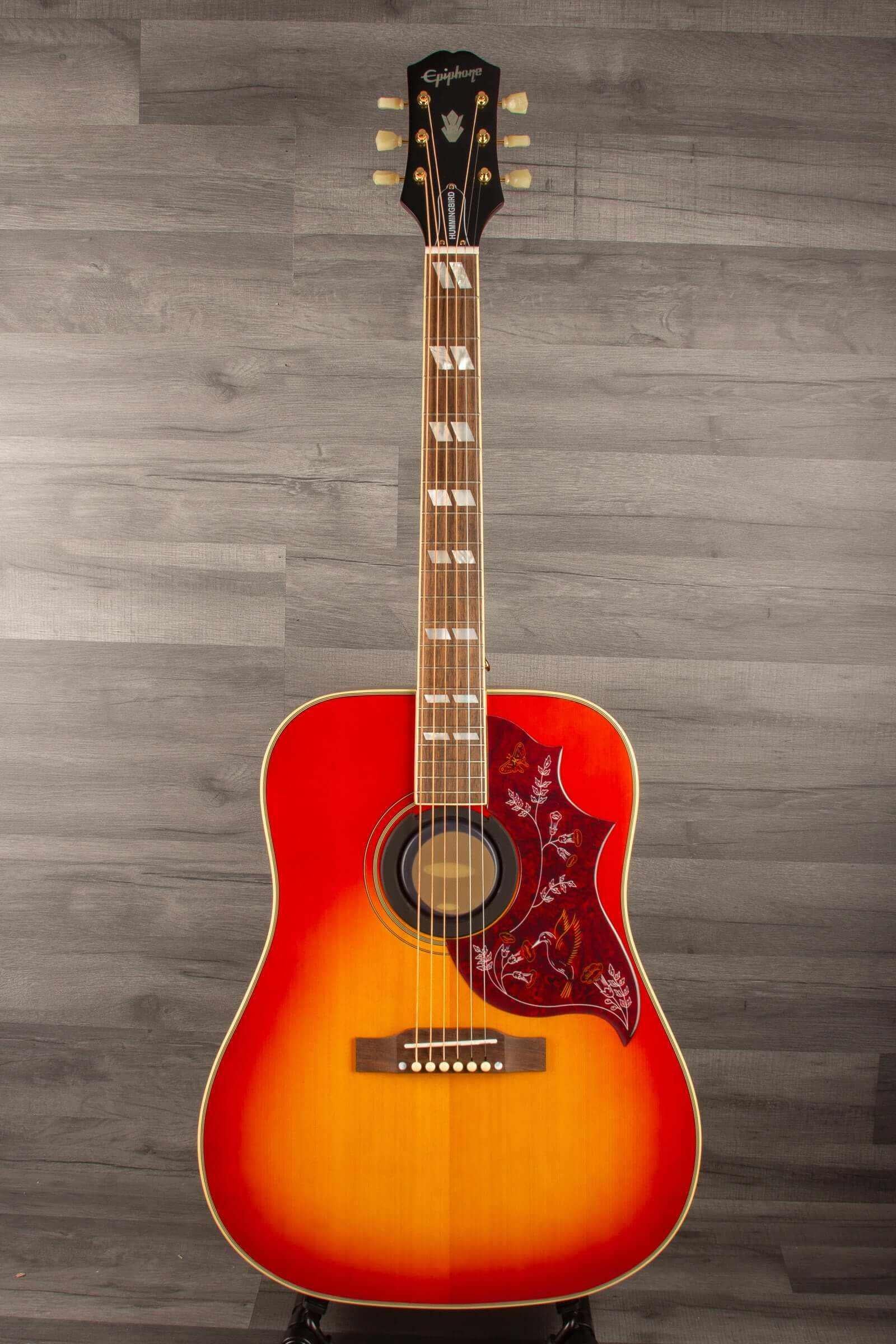 Epiphone Inspired by Gibson Hummingbird all Solid / Fishman Sonitone - Cherry sunburst gloss guitar front view