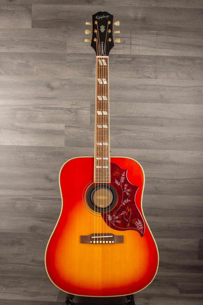 Epiphone Inspired by Gibson Hummingbird all Solid / Fishman Sonitone - Cherry sunburst gloss guitar front view