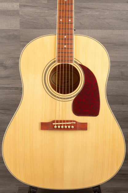 Epiphone J45 Studio Solid Top - Natural, Acoustic Guitar front view with solid mahogany top.