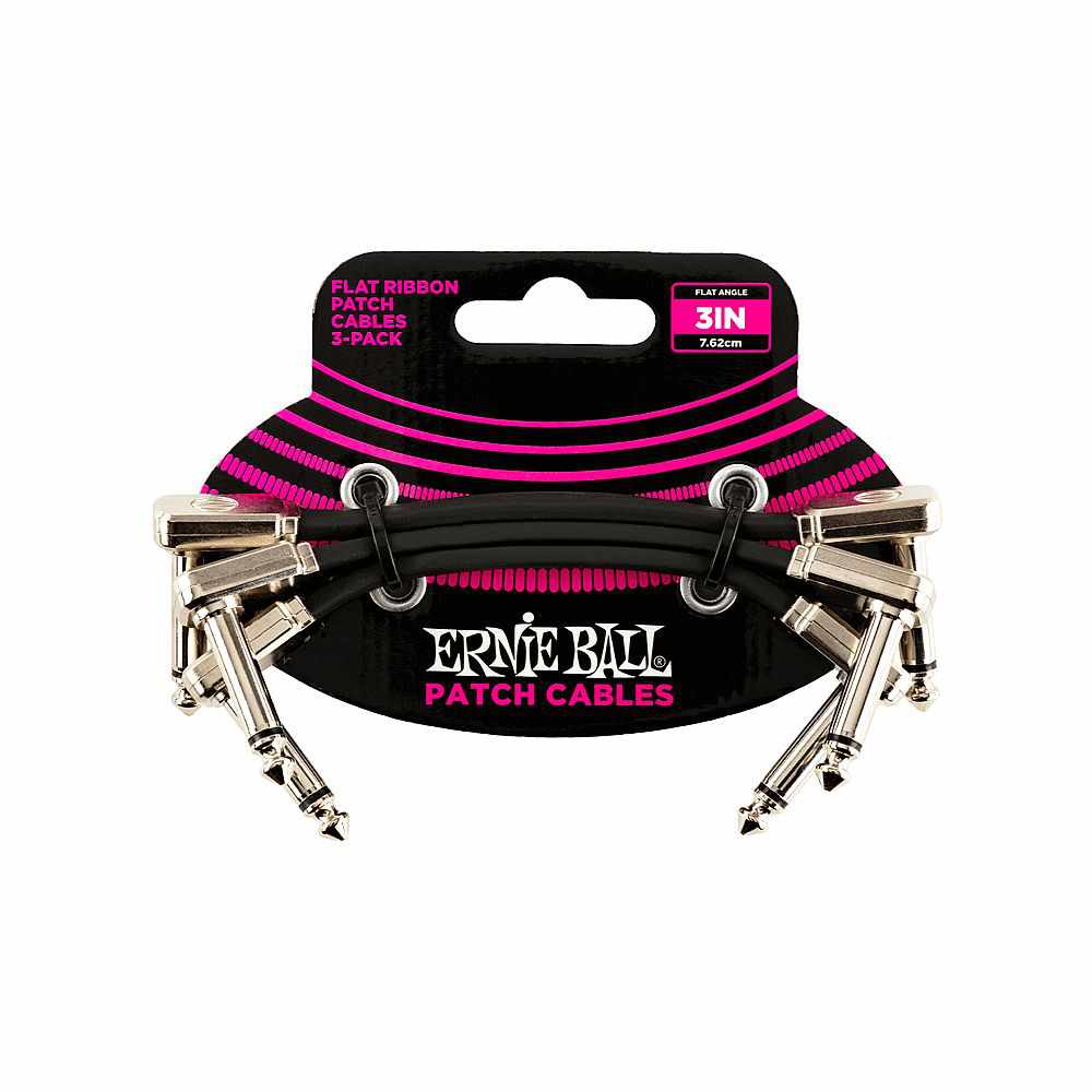 Ernie Ball 3” Flat Ribbon Patch Cable 3-Pack Black
