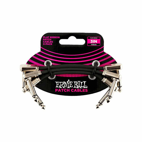 Ernie Ball 3” Flat Ribbon Patch Cable 3-Pack Black