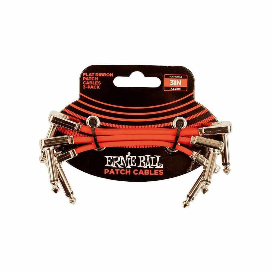 Ernie Ball 3” Flat Ribbon Patch Cable 3-Pack Red