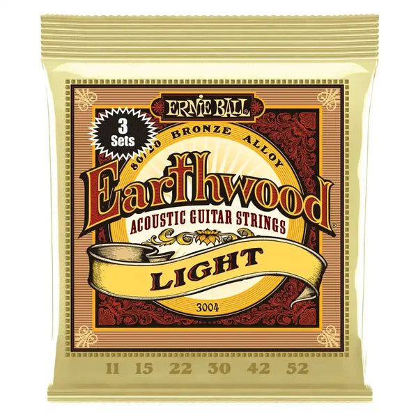 Ernie Ball 3004 Earthwood Light 80/20 Bronze 11-52 Guitar String - 3 Pack