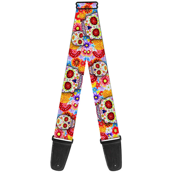 Buckle Down Thaneeya Guitar Strap - Sugar Skull Starburst White Multi Color - MusicStreet