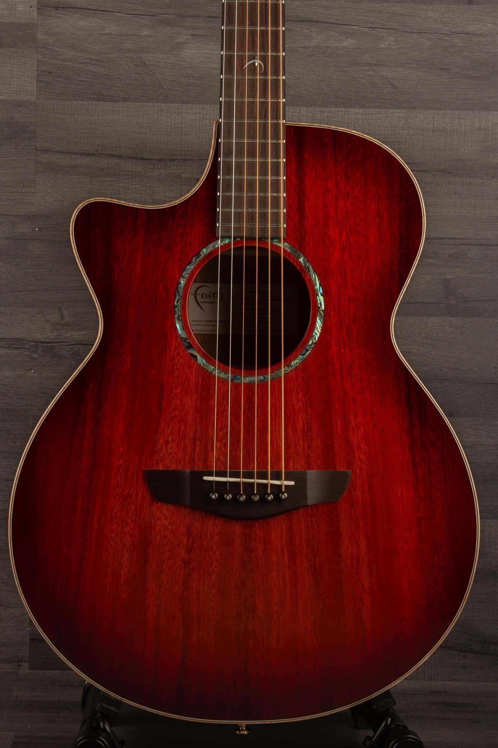 Faith BLOOD MOON Series Venus CE LH Inc Case guitar featuring AAA grade Solid Indonesian Trembesi wood.