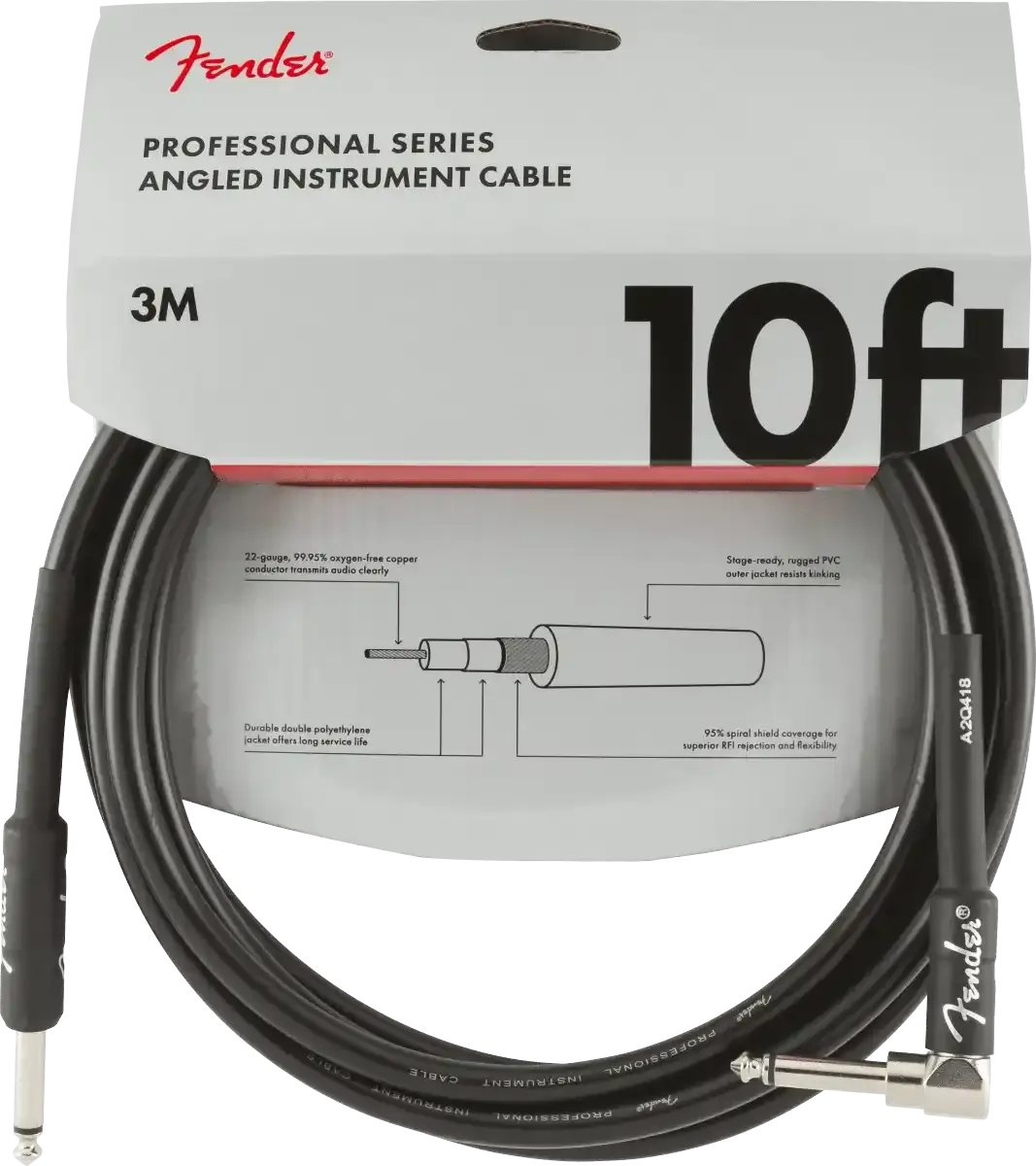 Fender Professional Series Instrument Cable 10 Foot Angled Black