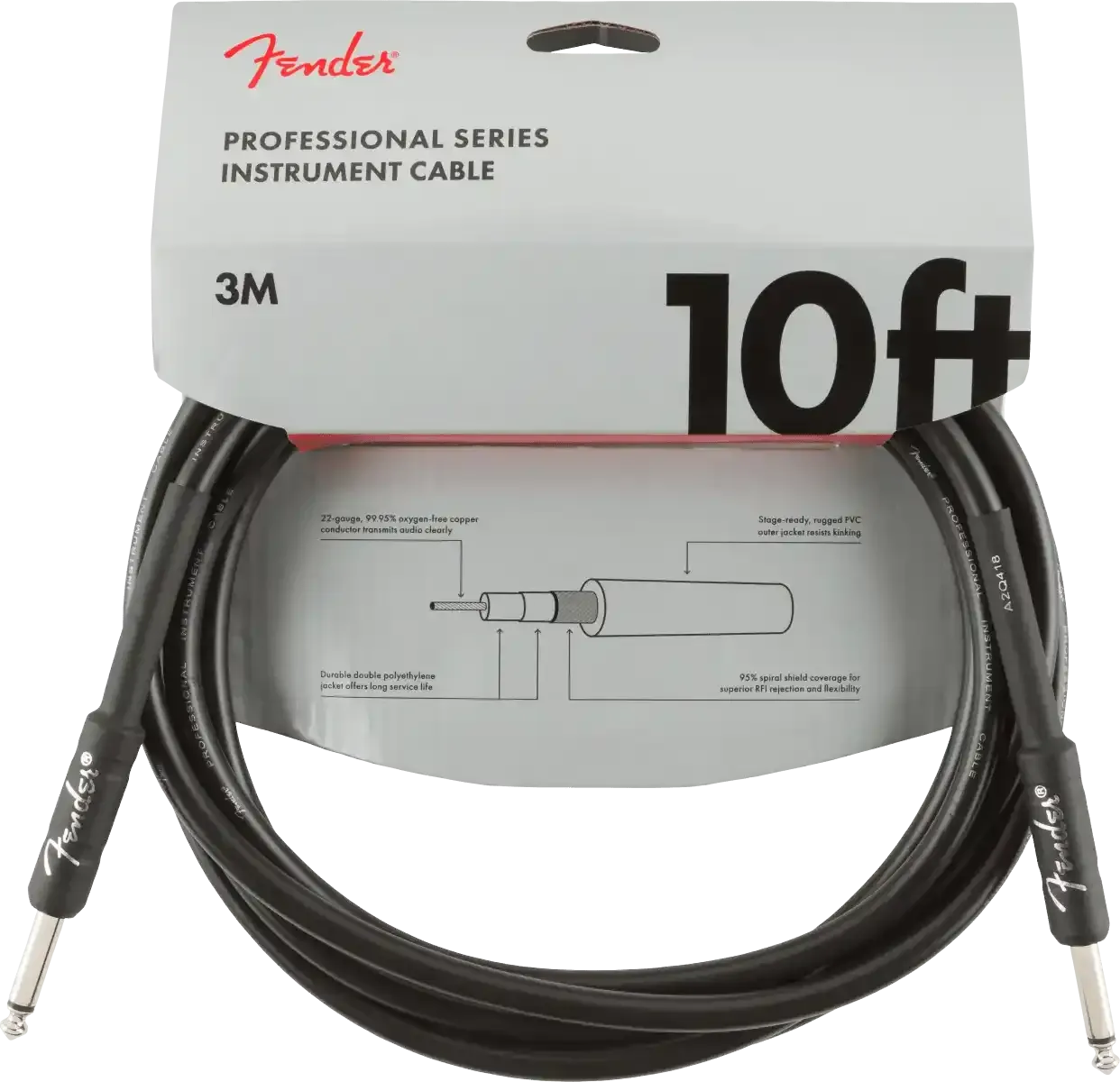 Fender Professional Series Instrument Cable 10 Foot Straight Black