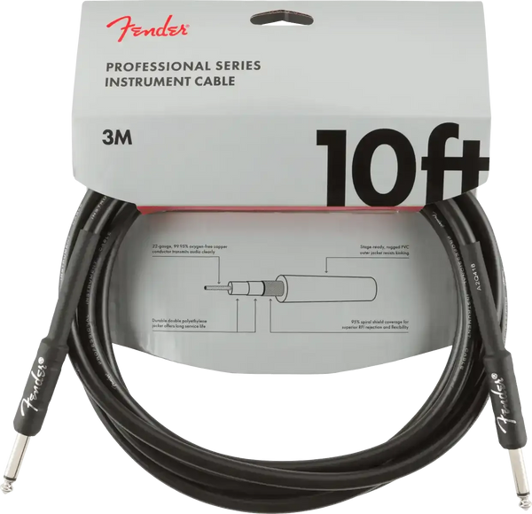 Fender Professional Series Instrument Cable 10 Foot Straight Black