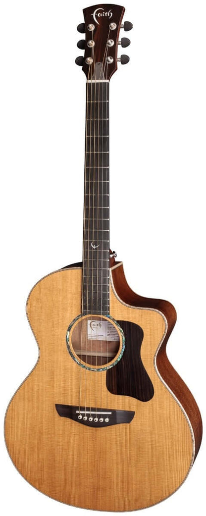 Faith LEGACY Mahogany Series Neptune CE Inc Case acoustic guitar with Sitka Spruce top and elegant design.
