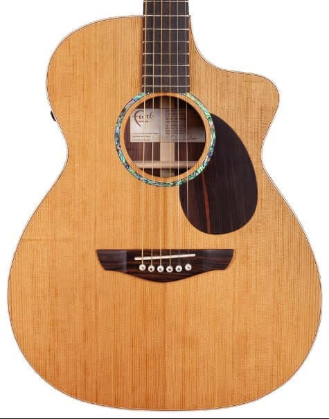 Faith LEGACY Rosewood Series Earth CE Inc Case acoustic guitar front view with Sitka Spruce top.