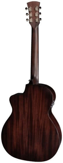 Faith LEGACY Dark Roast Series Earth CE Inc Case back view of acoustic guitar showcasing its elegant design.