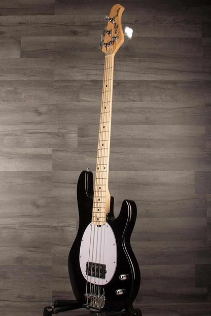 Sterling Stingray Intro series RAY2 Bass Guitar - Black on display with poplar body and hard maple neck.