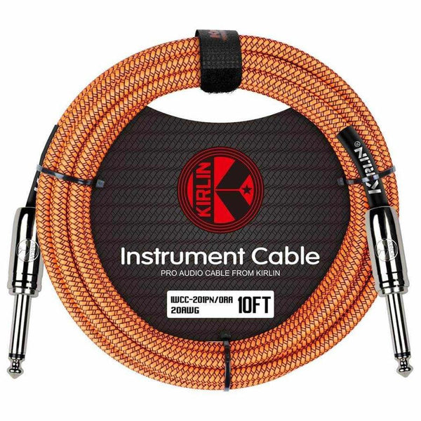 KIRLIN FABRIC 10' STRAIGHT ORANGE 10 Ft cable with 1/4" mono plugs and durable 20-gauge woven jacket.