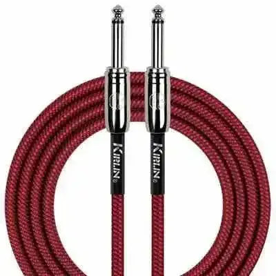 KIRLIN FABRIC 20' STRAIGHT 20 Ft cable Red with 1/4" Mono Plugs for noise-free instrument connections.