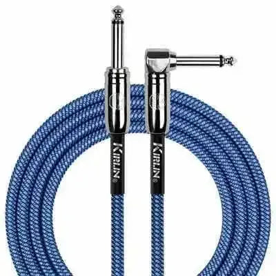 KIRLIN FABRIC 20' ANGLED / STRAIGHT 20 Ft cable Blue with 1/4" mono plugs and woven jacket.