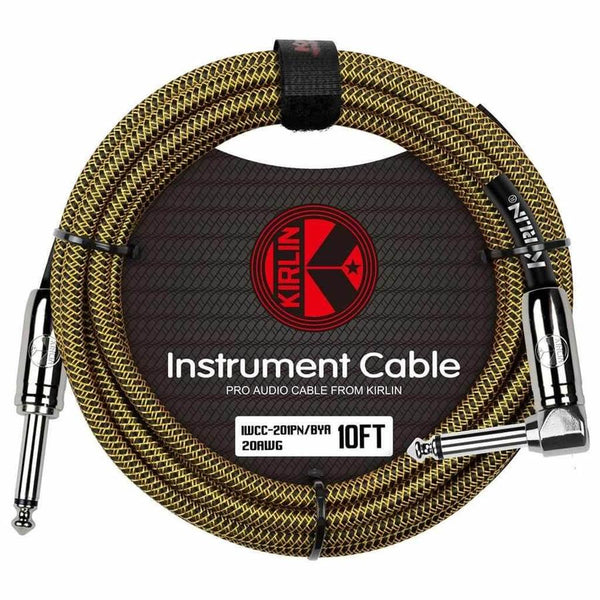 KIRLIN FABRIC 10' ANGLED BLACK / YELLOW 10 Ft cable - MusicStreet