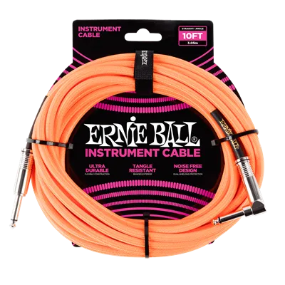 Ernie Ball Angled Guitar Cable Neon Orange - 10 Ft