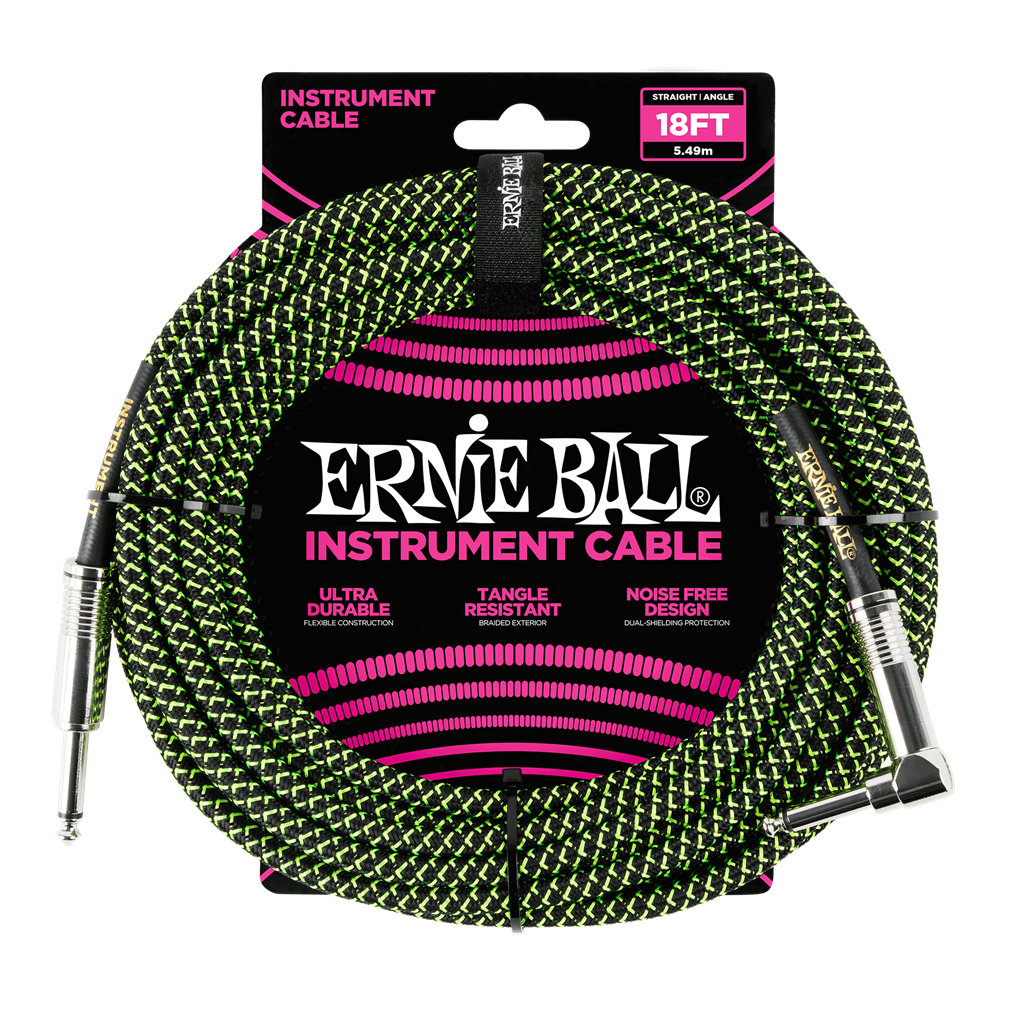 Ernie Ball Angled Guitar Cable Black/Green - 18 Ft