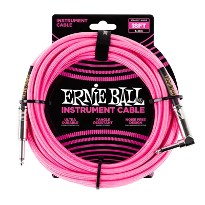 Ernie Ball Angled Guitar Cable Neon Pink - 18 Ft