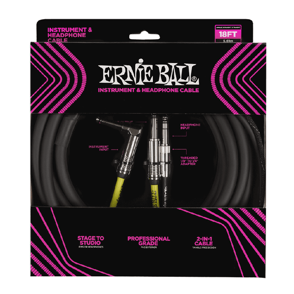 Ernie Ball Instrument & Headphone cable 18ft