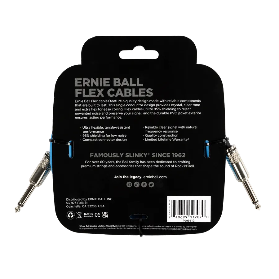 Ernie Ball FLEX INSTR CABLE STRT/STRT 10FT - BLUE - MusicStreet