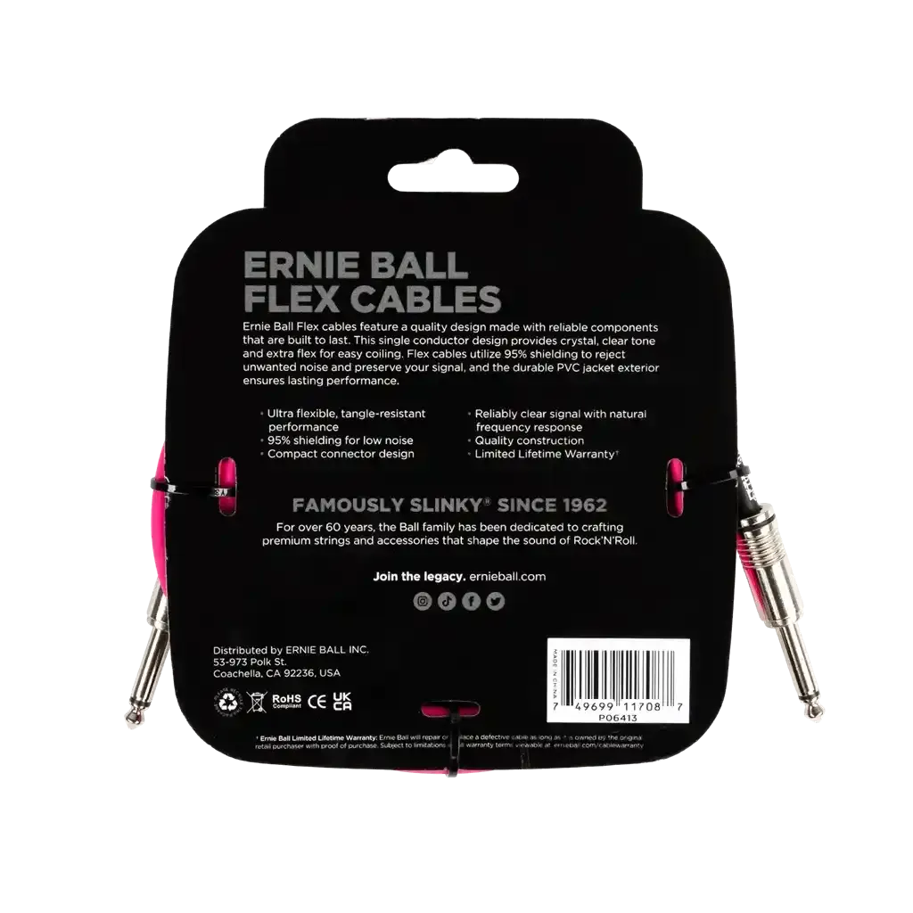 Ernie Ball Flex Instrument Cable Straight/Straight 10ft - Pink